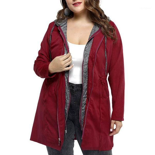 

6xl plus size women trench coat zipper hoodie coat female casual long basic solid colour manteau femme gabardina mujer d251, Tan;black