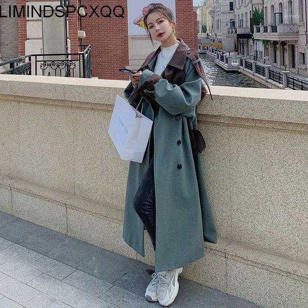 

women's woolen jacket 2021 winter new long korean loose plus size straight stitching double-breasted thick wool coat female1, Black