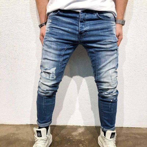 

new fashion 2018 men's hole jeans blue hip-hop slim men jean1