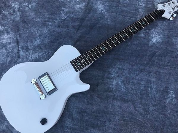 

white electric guitar solid body mahogany the birds inlay support custom