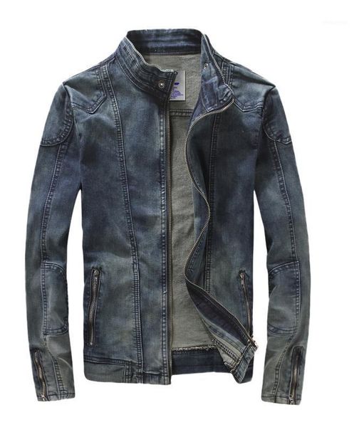 

men's blue cotton jean biker motorcycle jacket zipper slim casual stand collar denim coat spring autumn outwear drop shipping1, Black;brown