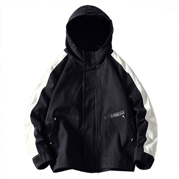 

hooded patchwork jacket men loose tracksuit fashion black teenager hip hop casual streetwear chamarra hombre coats cc50jk1, Black;brown