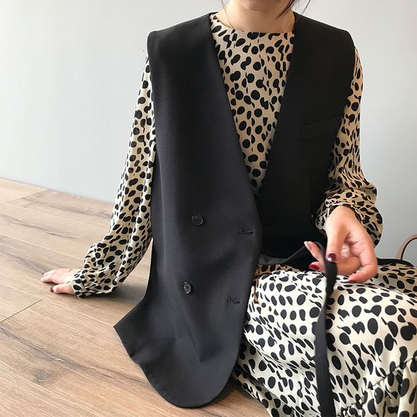 

new 2021 spring v-neck drouble button vintage lace-up design all match vest casual women thin coat k0qb, Black;white