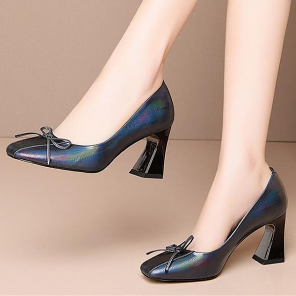 

high heels pumps women bowties decoration wedding shoes 2020 summer autumn office square toe fashion 2020 shoes woman, Black