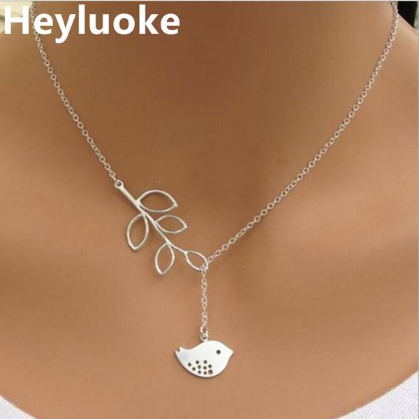 

2020 sale kolye collares fashion genuine cute bird&leaves chain pendant necklace for women jewelry, Silver