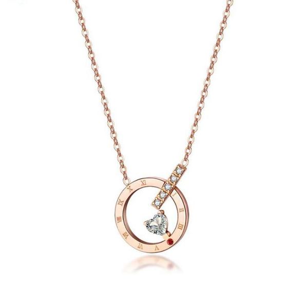 

chains stainless steel rose gold roman number round zircon stone pendant necklace jewelry minimalism gift for him, Silver