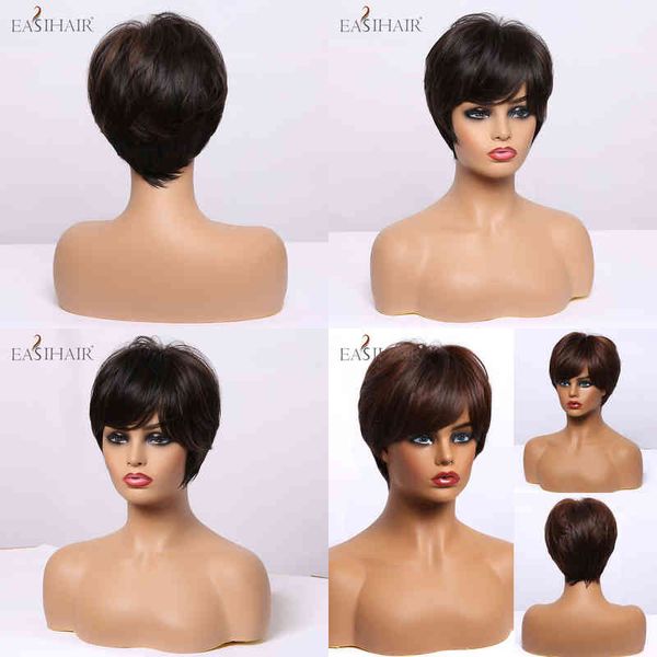 

hair synthetic wigs cosplay easihair short black straight brown highlight wigs with pixie cut bangs high-temperature fiber synthetic cosplay
