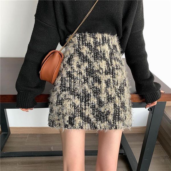

2021 new autumn tweed female thin color solid fashion ladies high short skirt y408 sh4w, Black
