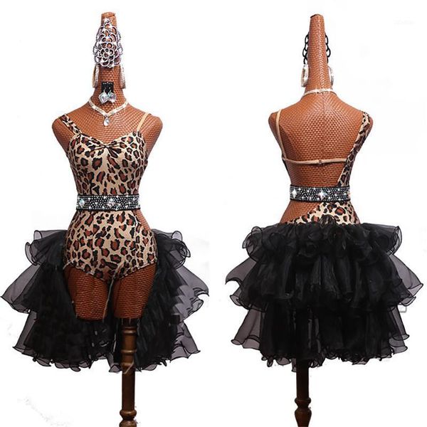 

stage wear leopard print professional latin dance dress women ropa danza salsa samba tango ballroom competition costume1, Black;red