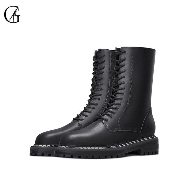 

goxeou women's ankle boots microfiber matte black round toe front lace flat casual fashion shoes size 34-40