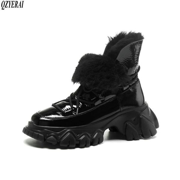 

2020 new arrival winter women shoes natural genuine leather snow boots sheep fur women boots fashion bottom thick female, Black