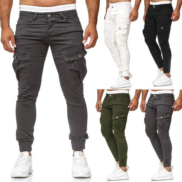

european men's fashion pocket stitching solid color casual leggings mail pants, Black