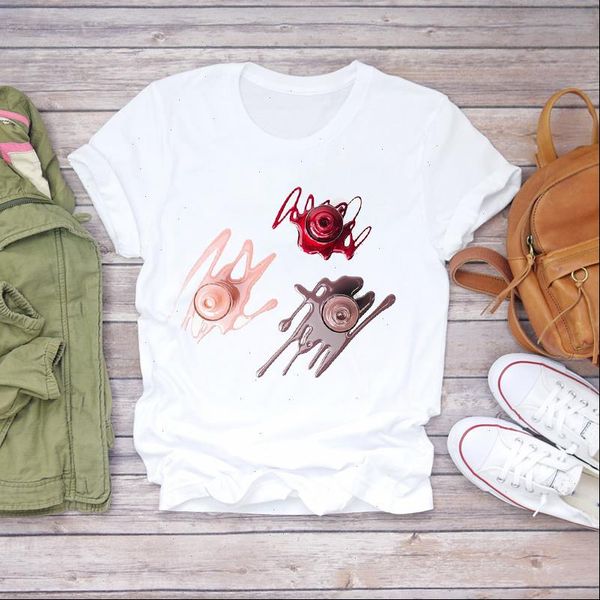 

women 2021 summer fingernail 3d nail art short sleeve 90s lady t shirts t shirt ladies womens graphic female tee t, White