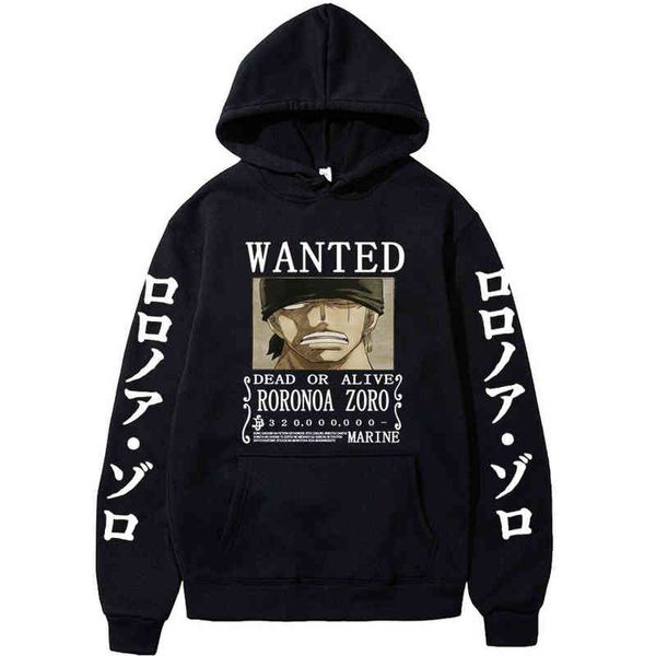 One Piece Hoodie Parted Anime Pullover Tollts Roronoa Zoro с длинным рукавом с длинным рукавом Унисекс Streetwear Tops H1227