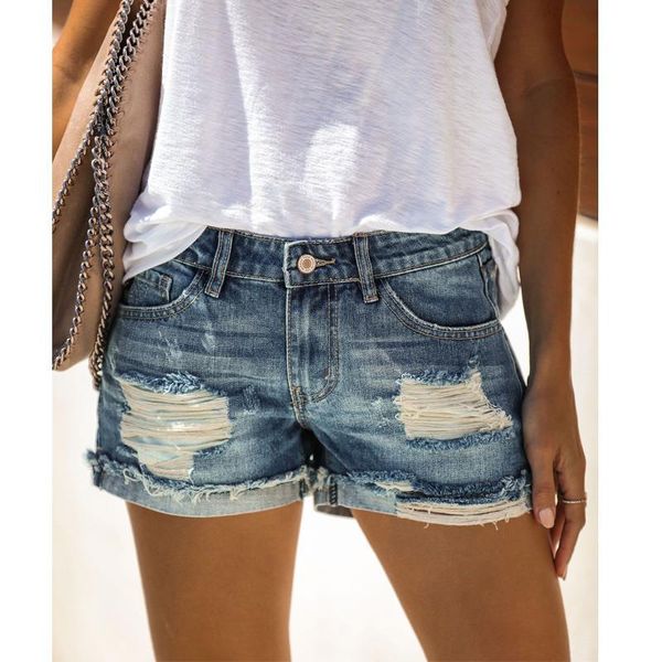

summer women's fashion high waist denim shorts blue jeans ripped casual pants