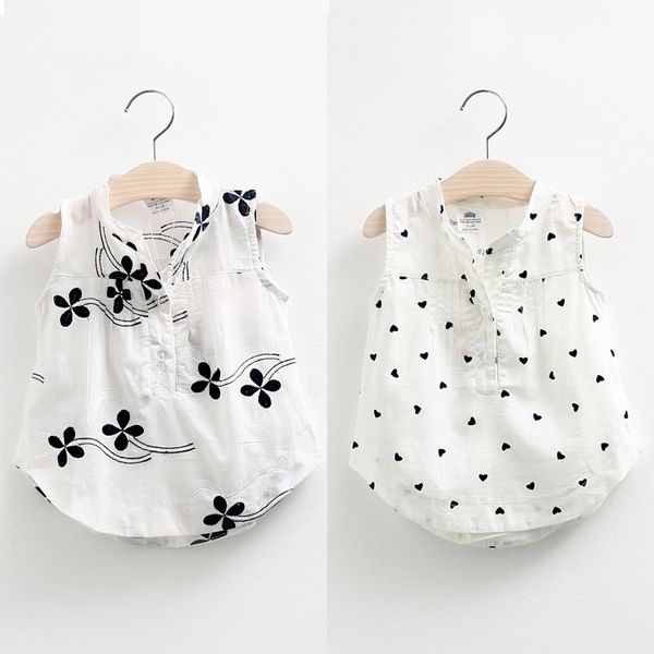 

summer children's clothing white flower sweet baby kids girl sleeveless mandarin collar computer printing blouse shirt y200704, White;black