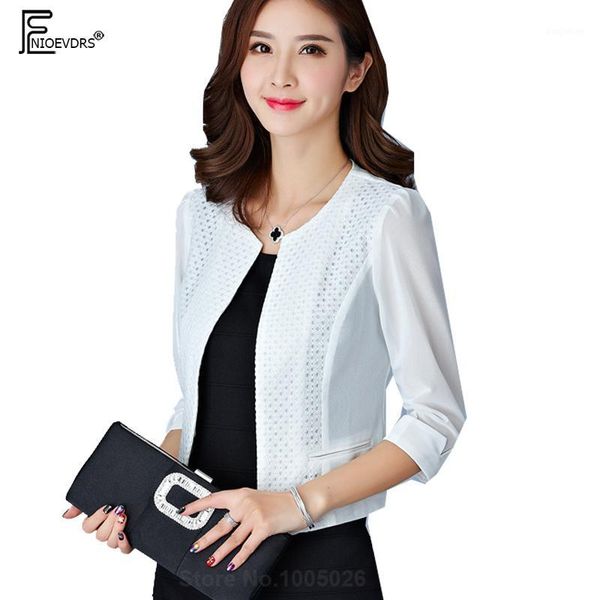 

short blazers coats women summer suits black sheer mesh 3/4 sleeve blazer open front cardigan jacket work office blazer 73151, White;black