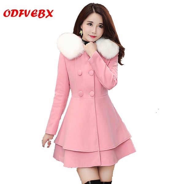 

2020 new autumn winter woolen coats women waist medium long hooded fur collar jacket girls slim small fragrance woolen coat femax1020, Black