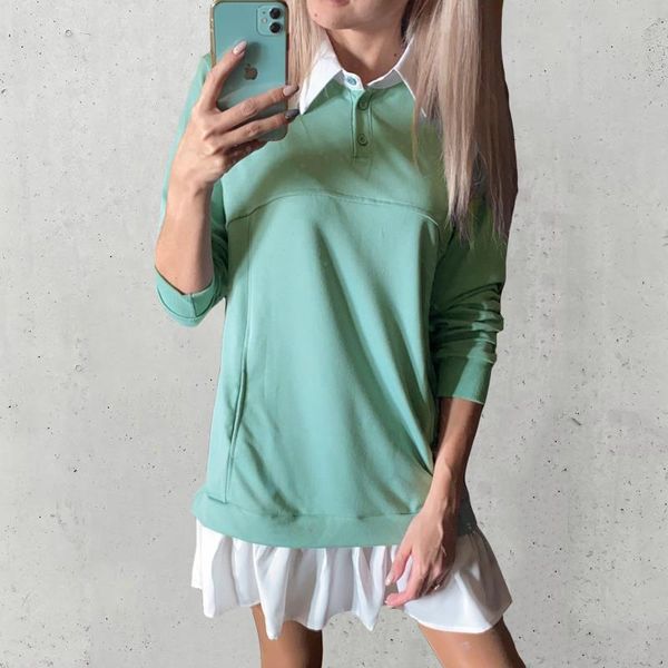 

autumn ruffles straight dress 2021 winter color matching pocket button sweatshirt long-sleeved casual dress dresses for women, Black;gray