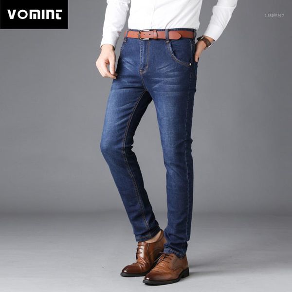 

vomint 2018 men's jeans casual business worksuit straight fit stretch jeans slant pockets long trouser elasticity big size 44 461, Blue