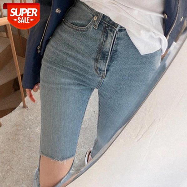 

2021 fashion high waist jeans femme blue high stretch ripped jeans for women casual holes skinny denim women pants 10406 #mt6b, Black;white