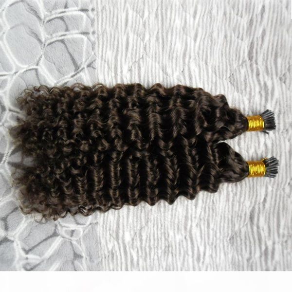 

brazilian curly hair pre-bonded 16" 18" 20" 24" remy fusion hair i tip extension color real european human hair capsule, Black