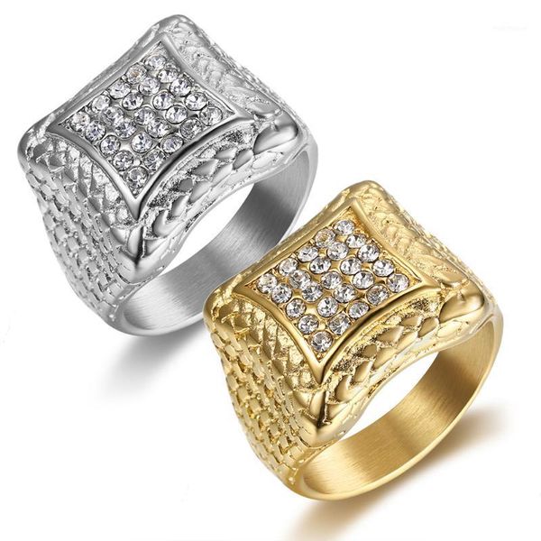 

cluster rings men's gold silver color bling hip hop iced out stone rhinestone cz ring luxury mens fashion finger drop1, Golden;silver