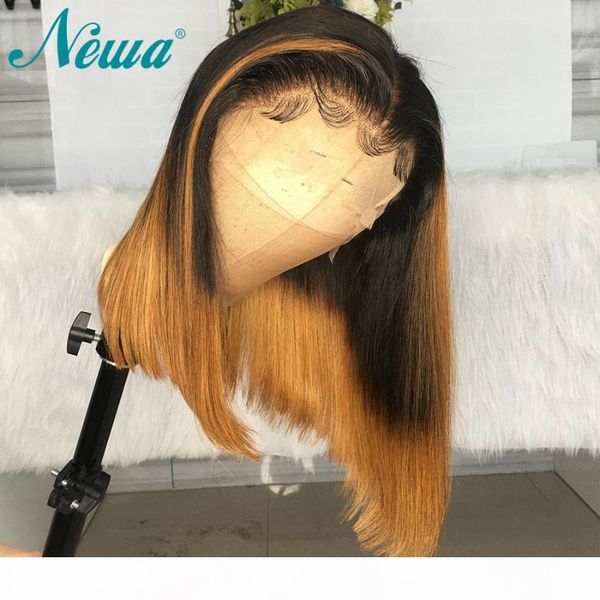 

ombre lace front human hair wigs pre plucked bleached knots short bob lace front wigs newa 13x6 straight remy human hair, Black;brown