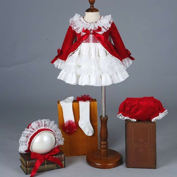 

lolita drs veet winter girls' spanish princs new red children's suit, Red;yellow
