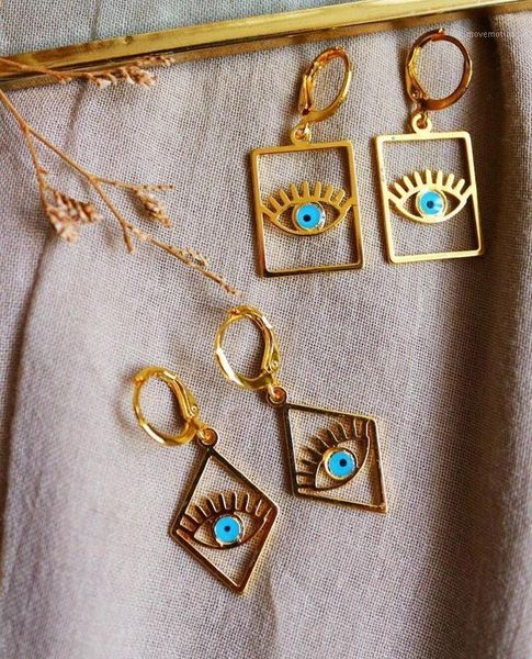 

turkish blue evil eye stud earrings for women 2020 new gold geometric statement earrings female oorbellen punk style jewelry1, Golden;silver