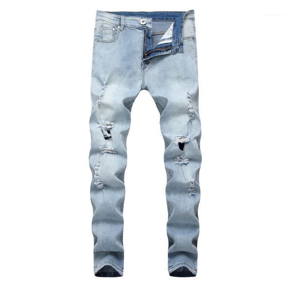 

fashion 2020 spring autumn straight hip hop denim skinny men jeans homme distressed ripped hole vintage cargo work trousers1, Blue
