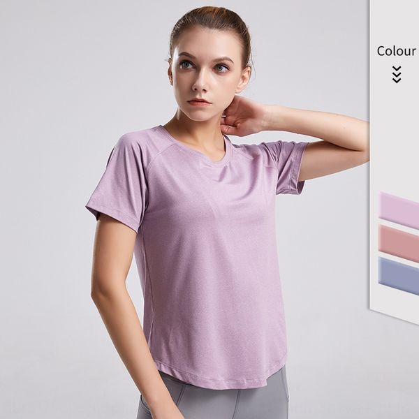 

sports short sleeve women coat t-shirt slim tight yoga gym running training t-shirt mesh back fitness suit summer uhliu, Gray