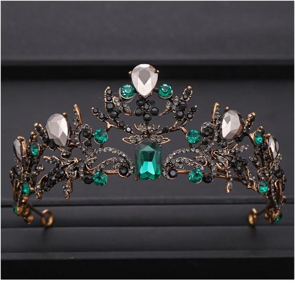 

старинные свадебные короны зеленый горный хрусталь кристалл корона свадебные аксессуары для волос ювелирные изделия принцесса головной убор, Slivery;golden