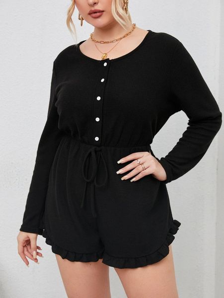 

plus knot front frill trim romper 76vl#, Black