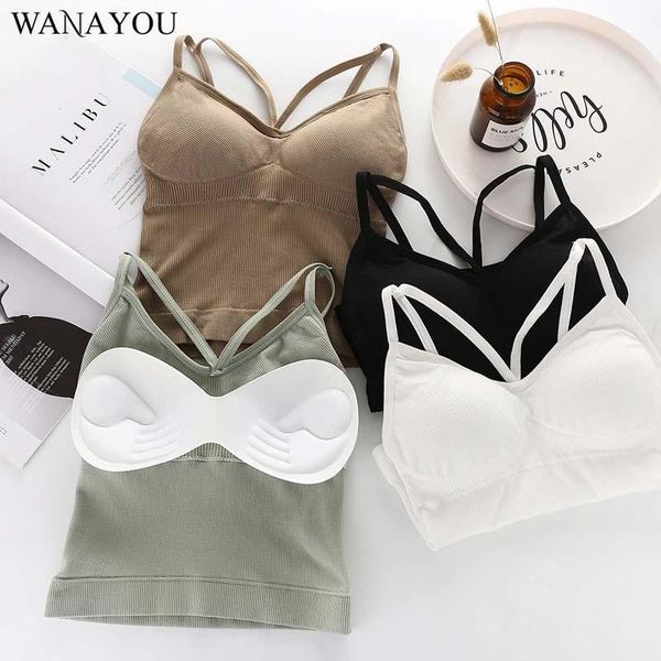 

gym clothing wanayou seamless push up fitness sports bra breathable thin strap girls' yoga padded running tank for women1, White;black