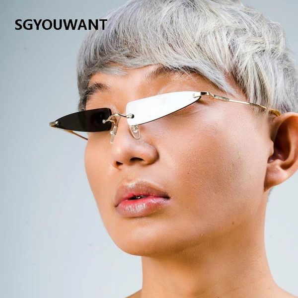 

sunglasses sgyouwant 2021 fashion small rimless triangle women brand designer candy color cat eye glasses men metal punk shades, White;black