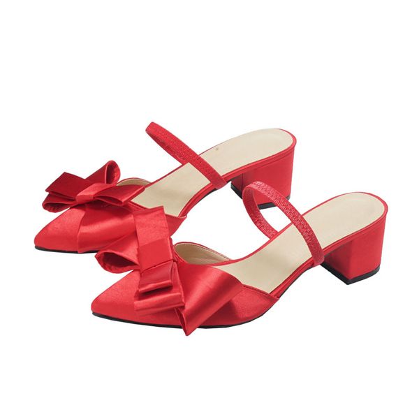 

2021 new pointed down half-woman wear fashion high-heeled bow and lazy muller slippers rql3, Black