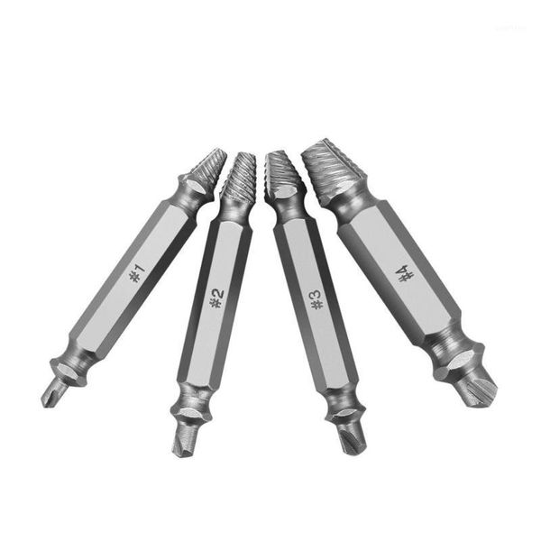 

4pcs/set double head breakage screw extractor drill bits broken bolt damaged stripped screw remover tool high speed steel1