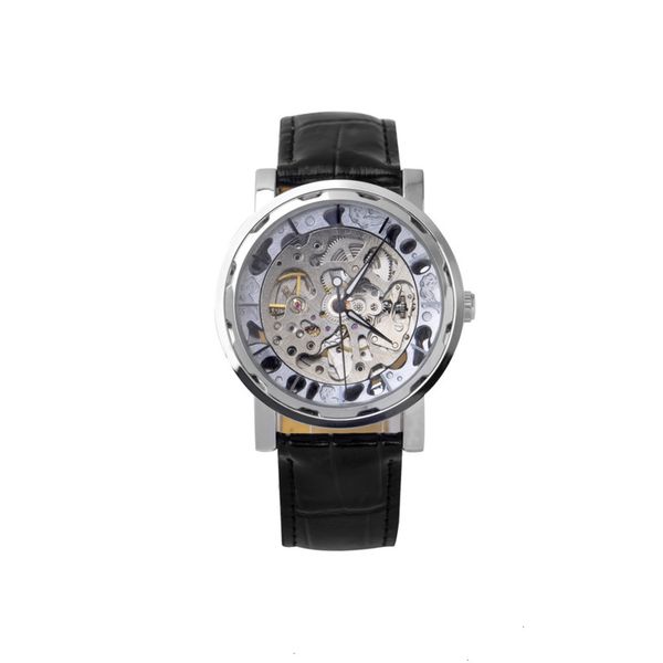 

automatic fashion watch men's imitation mechanical tourbillon waterproof double hollow mechanical watch3aza, Slivery;brown