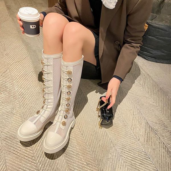 

leather sandals boots mesh breathable women boots breathable mesh casual lace-up sandals x762, Black