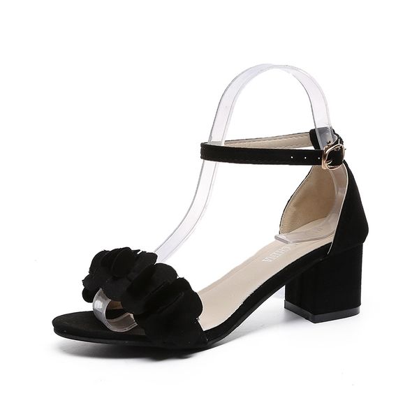 

summer sandals women open toe woman flowers sweet style flock shoes for lady size plus 34-40 m669 y200405, Black