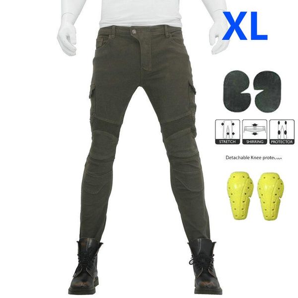

mens womens motorbike jeans denim biker army green trousers combat pants + pad