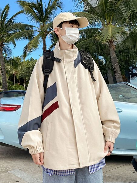 

men colorblock zip up slant pocket jacket 105u#, Black;brown