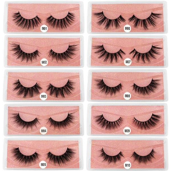 Handgemachte natürliche falsche Wimpern aus Nerz, dick, weich, lebendig, gefälschte Wimpern, Erweiterungen, Augen-Make-up-Zubehör, rosa Hintergrund, Verpackung 10 Modelle, DHL