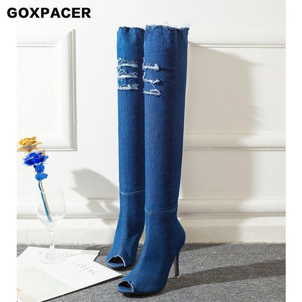 

goxpacer 2020 autumn cowboy high-heeled night club children's shoes with knee fish mouth boots women's boots women's shoes tr, Black