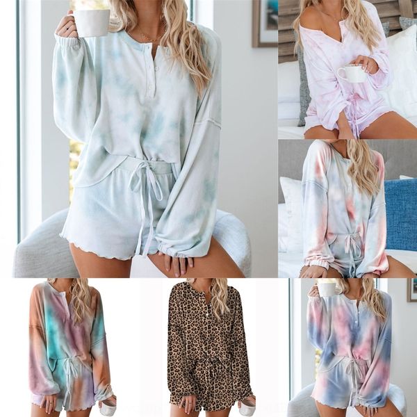 

ev5p8 2020 нового женского дома двухсекционного галстук-окрашенные женщины с длинными рукавами pajamassuit 2020 новым напечатанным домом дву, Gray