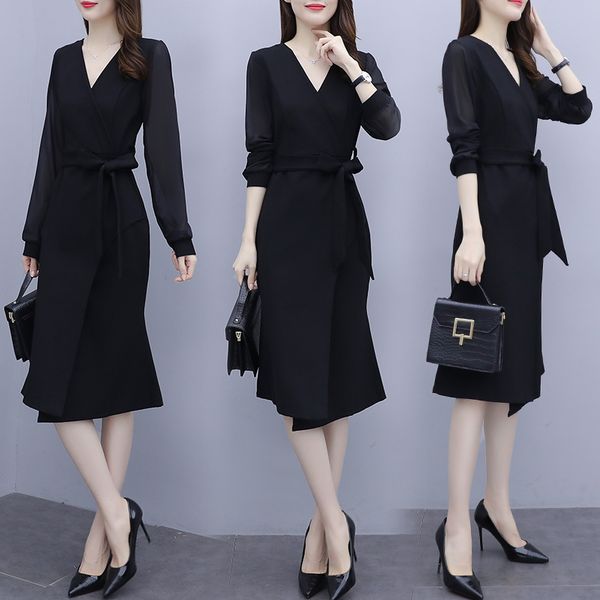 

of the women with v long sleeve cleavage plus size -5xl dressed in fat thin black belt party dress clothes 98xz, Black;gray