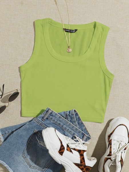 

scoop neck solid tank t05y#, White