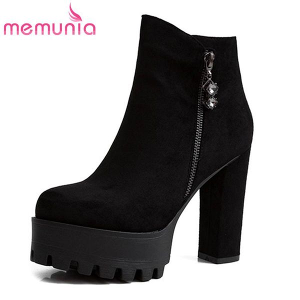 

memunia 2020 большого размера 43 на высоких каблуков платформы сапог женской случайная обувь партии круглых носок молния осень зима лодыжку, Black