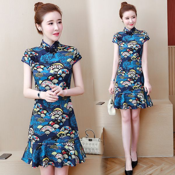 

womens summer vintage cheongsam beautiful plus size printed lean floral casual party dress eb3e, Black;gray